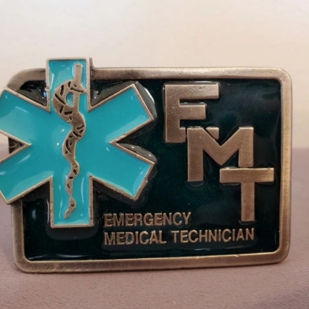 EMT Emergency Medical Technician Apoxy Inlay Vintage Belt Buckle